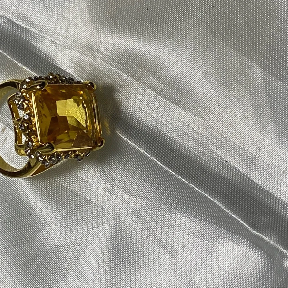 Gold Style Ring with Yellow Gemstone and Silver Accents, costume jewelry